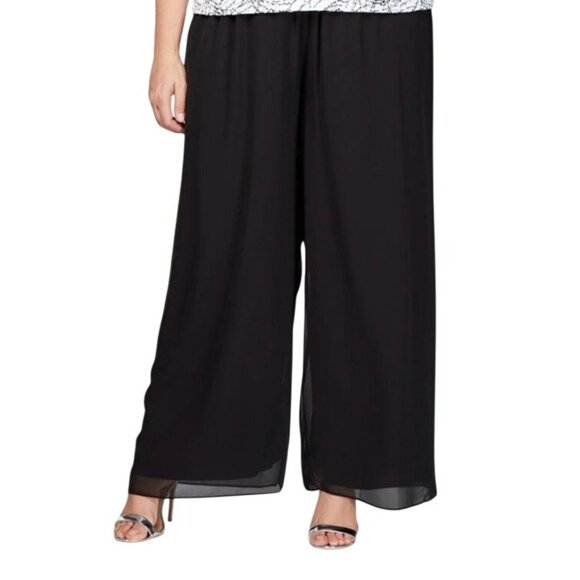 Alex Evenings Womens size 3X plus Black Chiffon Wide Leg Pants New $99 - Picture 1 of 7